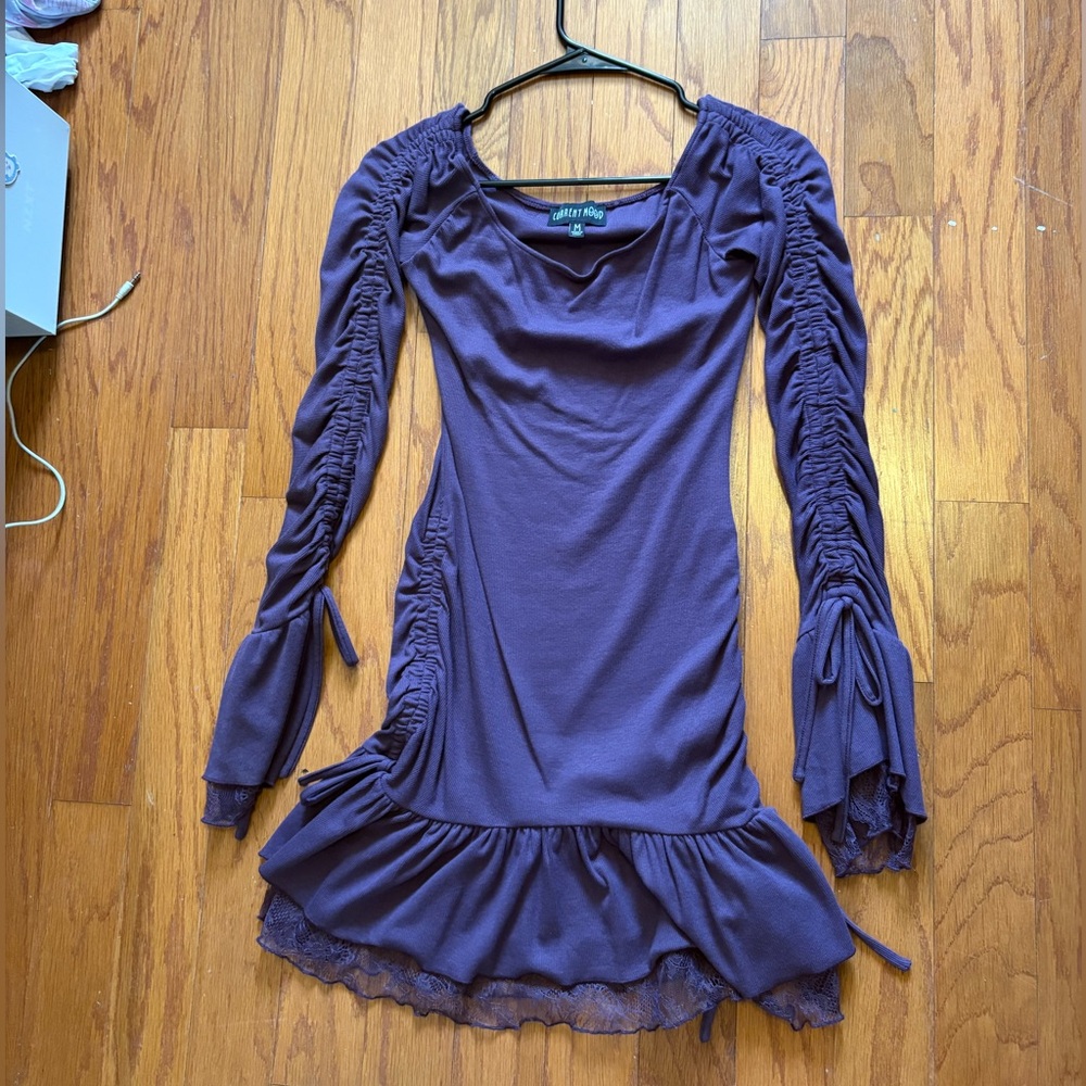 Purple Ruched Long flare Sleeve Dress dolls kill current mood